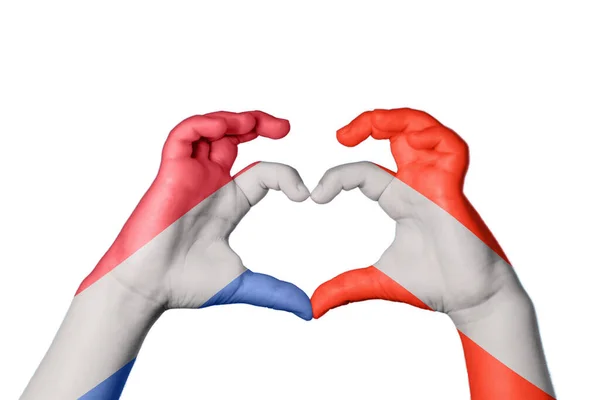 Nizozemsko Rakousko Heart Ruční Gesto Tvorby Srdce Ořezávání Stezka — Stock fotografie