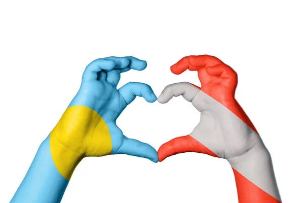 Palau Austria Heart Hand Gesture Making Heart Clipping Path — Stock Photo, Image