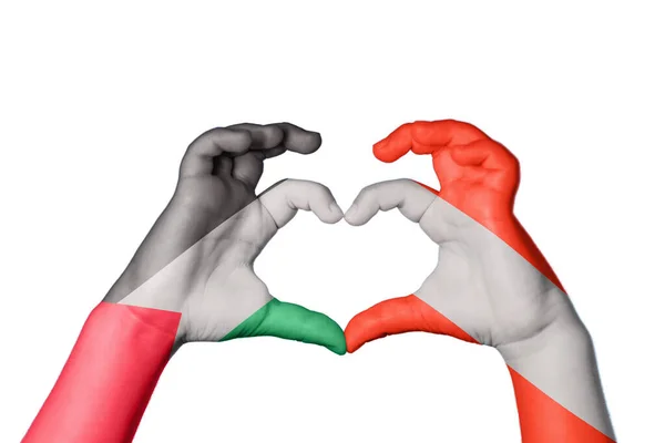 Palestine Austria Heart Hand Gesture Making Heart Clipping Path — 图库照片