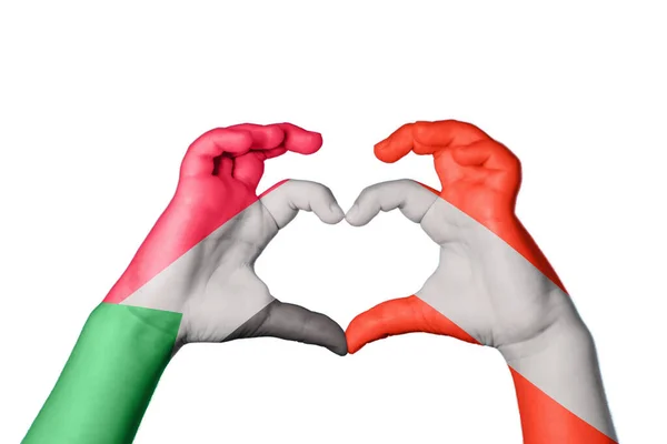 Sudan Austria Heart Hand Gesture Making Heart Clipping Path — Stock Photo, Image