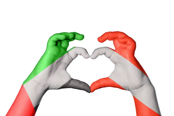 Emiratos Árabes Unidos Austria Corazón Hacer Gestos Con Mano Corazón — Foto de Stock