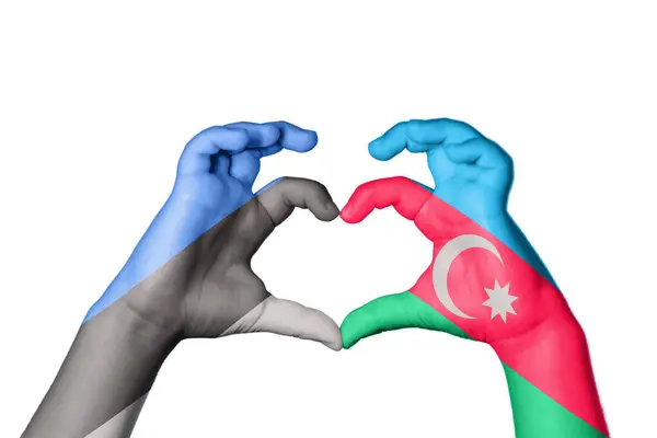 Estonia Azerbaijan Heart Hand Gesture Making Heart Clipping Path — Stock Photo, Image