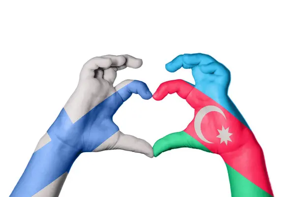 Finland Azerbaijan Heart Hand Gesture Making Heart Clipping Path — Stock Photo, Image