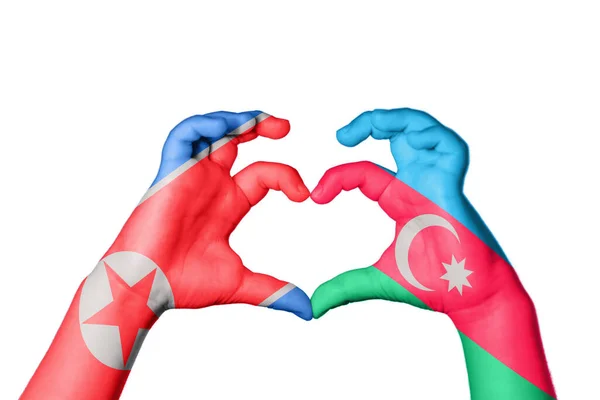 North Korea Azerbaijan Heart Hand Gesture Making Heart Clipping Path — Stock Photo, Image