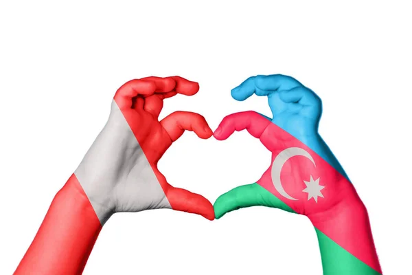 Peru Azerbaijan Heart Hand Gesture Making Heart Clipping Path — Stock Photo, Image
