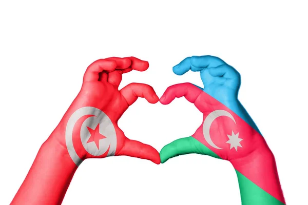 Tunisia Azerbaijan Heart Hand Gesture Making Heart Clipping Path — Stock Photo, Image