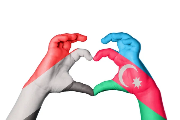 Yemen Azerbaijan Heart Hand Gesture Making Heart Clipping Path — Stock Photo, Image