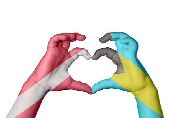 Latvia Bahamas Heart Hand Gesture Making Heart Clipping Path — Stock Photo, Image