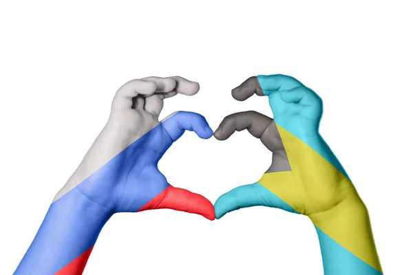 Russia Bahamas Heart Hand Gesture Making Heart Clipping Path — Stock Photo, Image