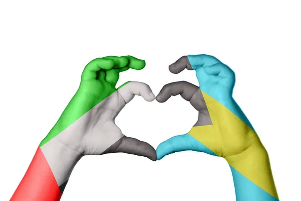 Ηνωμένα Αραβικά Εμιράτα Μπαχάμες Καρδιά Χέρι Χειρονομία Κάνοντας Καρδιά Περικοπή — Φωτογραφία Αρχείου