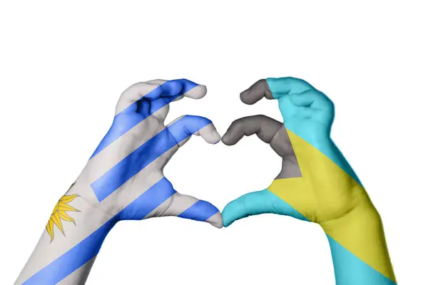 Uruguay Bahama Szigetek Szív Kézmozdulatok Készítése Szív Vágási Útvonal — Stock Fotó