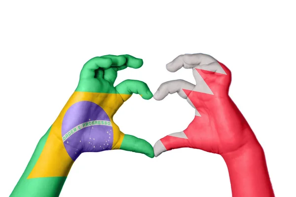 Brazil Bahrain Heart Hand Gesture Making Heart Clipping Path — Stock Photo, Image