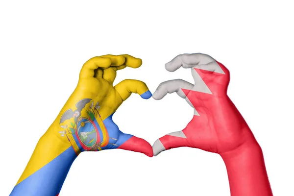 Ecuador Bahrain Heart Hand Gesture Making Heart Clipping Path — Stock Photo, Image