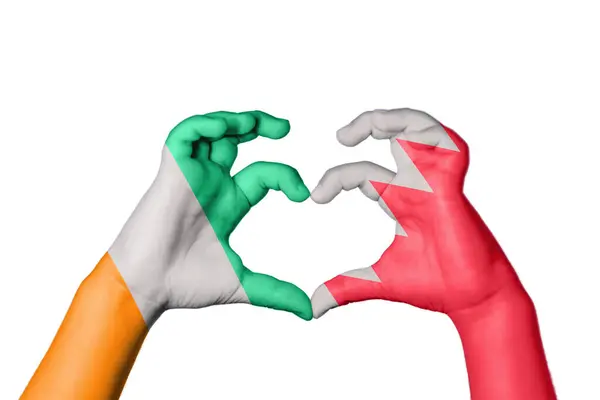 Ivory Coast Bahrain Heart Hand Gesture Making Heart Clipping Path — Stock Photo, Image