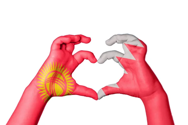 Kyrgyzstan Bahrain Heart Hand Gesture Making Heart Clipping Path — Stock Photo, Image