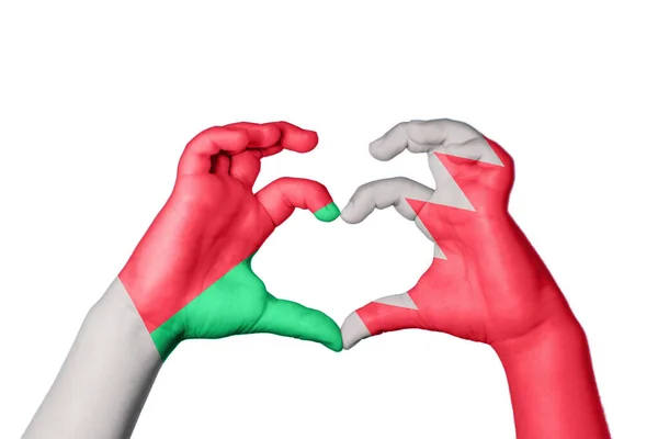 Madagascar Bahrain Heart Hand Gesture Making Heart Clipping Path — Stock Photo, Image