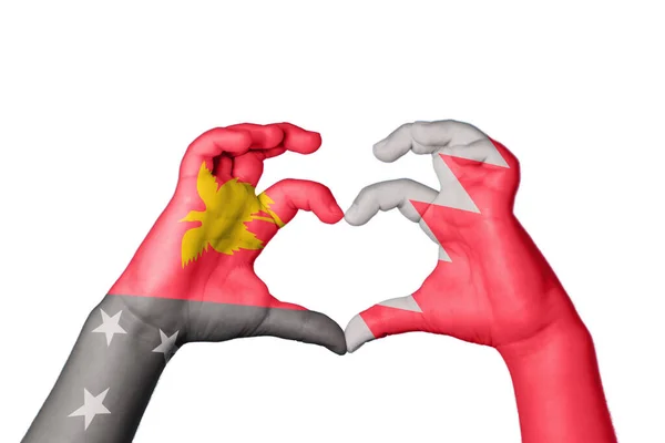 Papua New Guinea Bahrain Heart Hand Gesture Making Heart Clipping — Stock Photo, Image