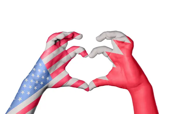 Сполучені Штати Америки Бахрейн Серце Жест Рук Робить Серце Відсікаючий — стокове фото