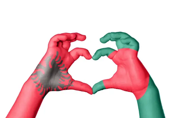 Albania Bangladesh Heart Hand Gesture Making Heart Clipping Path — Stock Photo, Image