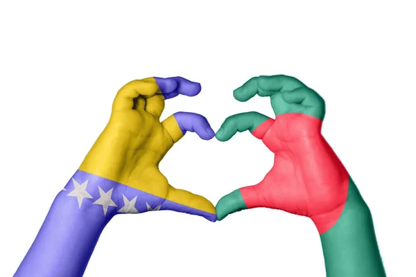Βοσνία Και Ερζεγοβίνη Μπαγκλαντές Καρδιά Χειρονομία Χέρι Καθιστώντας Την Καρδιά — Φωτογραφία Αρχείου
