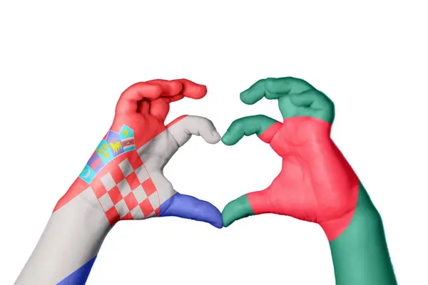 Kroatien Bangladesh Hjärta Hand Gest Att Göra Hjärta Klippbana — Stockfoto
