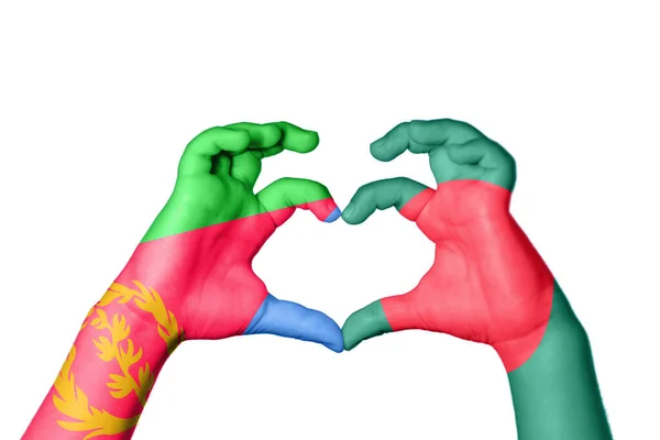 Eritrea Banglades Szív Kézmozdulatkészítés Szív Vágási Útvonal — Stock Fotó