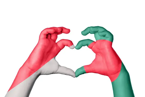 Indonesia Bangladesh Heart Hand Gesture Making Heart Clipping Path — Stock Photo, Image