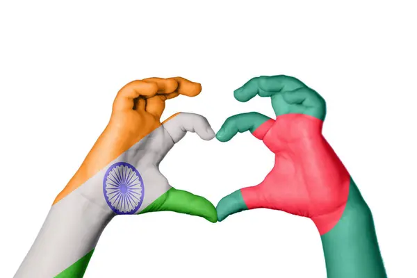 India Bangladesh Heart Hand Gesture Making Heart Clipping Path — Stock Photo, Image