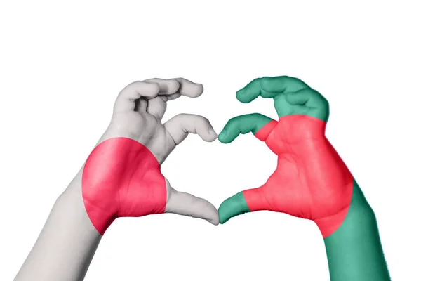 Japan Bangladesh Heart Hand Gesture Making Heart Clipping Path — Stock Photo, Image