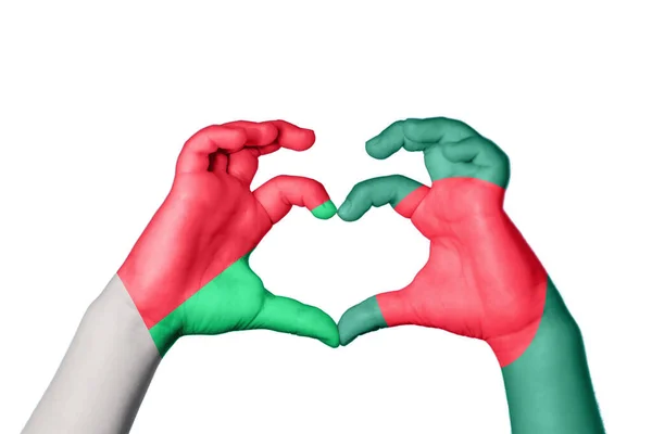 Madagascar Bangladesh Heart Hand Gesture Making Heart Clipping Path — Stock Photo, Image