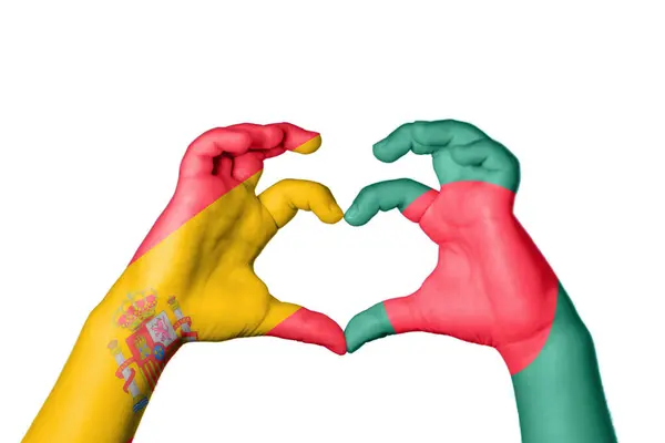 Spain Bangladesh Heart Hand Gesture Making Heart Clipping Path — Stock Photo, Image
