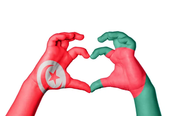Tunesien Bangladesch Herz Handbewegung Die Herz Macht Clipping Path — Stockfoto