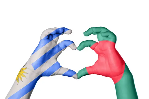 Uruguay Bangladesh Herz Handgeste Macht Herz Clipping Path — Stockfoto