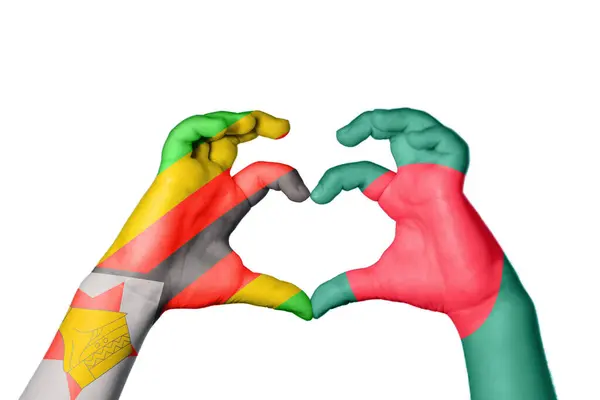 Zimbabwe Bangladesh Heart Hand Gesture Making Heart Clipping Path — Stock Photo, Image