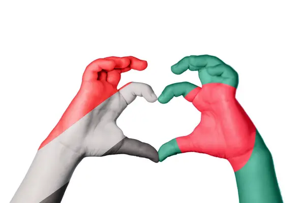 Yemen Bangladesh Heart Hand Gesture Making Heart Clipping Path — Stock Photo, Image
