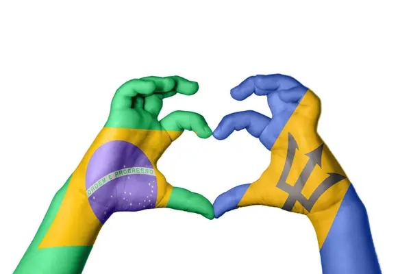Βραζιλία Μπαρμπάντος Καρδιά Χέρι Χειρονομία Κάνοντας Καρδιά Ψαλίδισμα Διαδρομή — Φωτογραφία Αρχείου