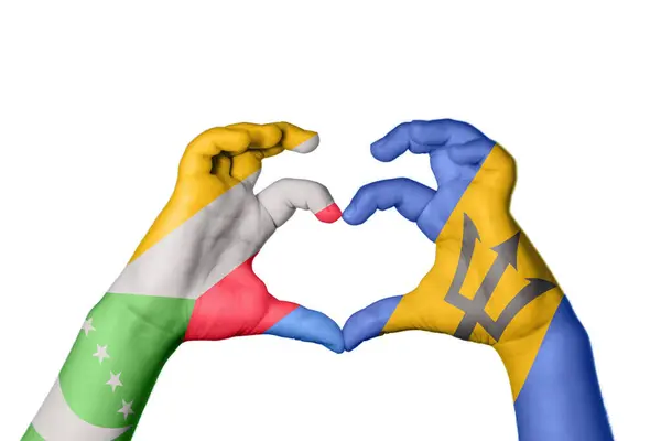 Κομόρες Μπαρμπάντος Καρδιά Χέρι Χειρονομία Καθιστώντας Την Καρδιά Ψαλίδισμα Μονοπάτι — Φωτογραφία Αρχείου