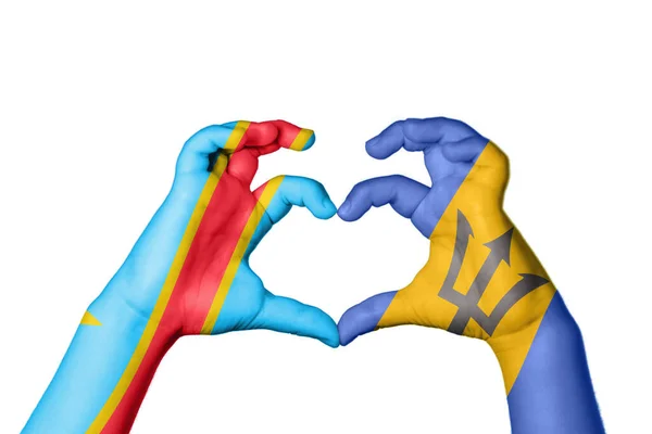 República Democrática Congo Barbados Coração Gesto Mão Fazendo Coração Clipping — Fotografia de Stock