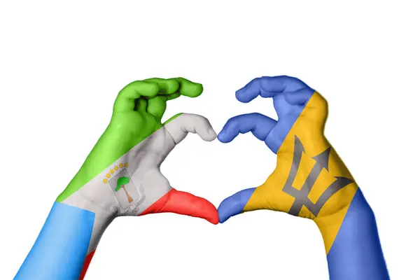 Equatorial Guinea Barbados Heart Hand Gesture Making Heart Clipping Path — Stock Photo, Image