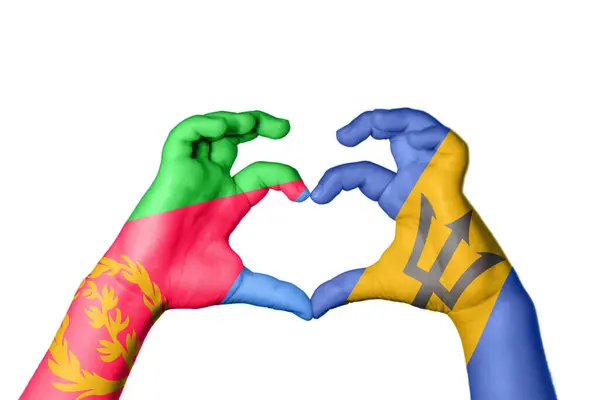 Eritrea Barbados Heart Ruční Gesto Srdce Střihací Cesta — Stock fotografie