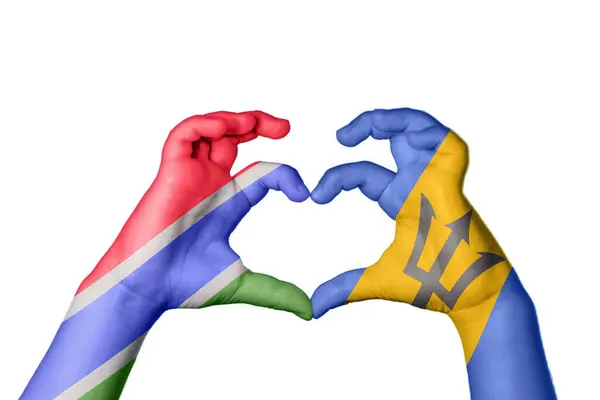 Gambia Barbados Heart Hand Gesture Making Heart Clipping Path — Stock Photo, Image