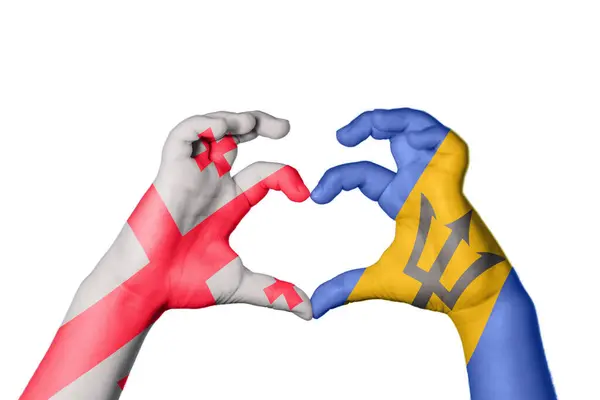 Georgia Barbados Heart Hand Gesture Making Heart Clipping Path — Stock Photo, Image