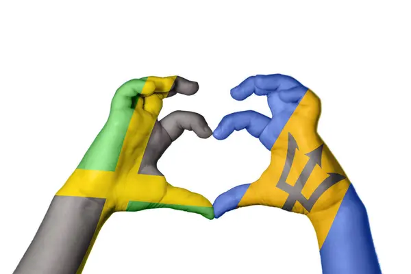 Τζαμάικα Μπαρμπάντος Καρδιά Χέρι Χειρονομία Κάνοντας Καρδιά Ψαλίδισμα Διαδρομή — Φωτογραφία Αρχείου