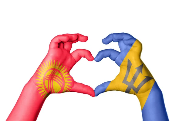Kyrgyzstan Barbados Heart Hand Gesture Making Heart Clipping Path — Stock Photo, Image