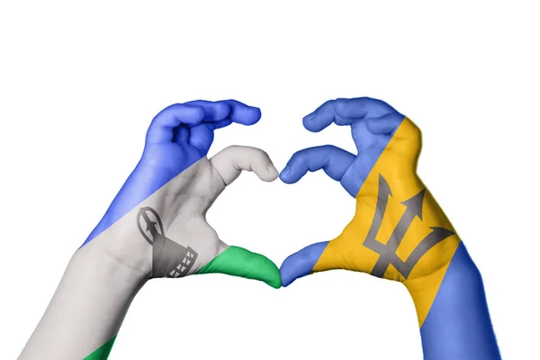 Lesoto Barbados Coração Mão Gesto Fazendo Coração Clipping Path — Fotografia de Stock
