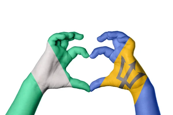 Nigérie Barbados Heart Ruční Gesto Srdce Ořezávání Cesty — Stock fotografie