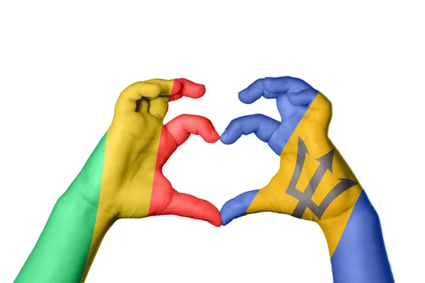 Republic Congo Barbados Szív Kézmozdulatkészítés Szív Vágási Útvonal — Stock Fotó