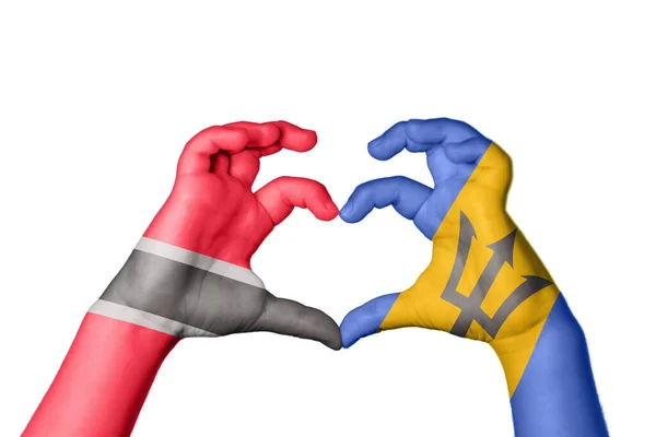 Trinidad Tobago Barbados Heart Hand Gesture Making Heart Clipping Path — Stock Photo, Image