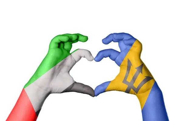 Єднані Арабські Емірати Барбадос Серце Жест Рук Робить Серце Відсічний — стокове фото