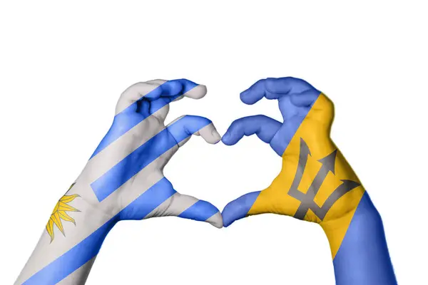 Uruguay Barbados Hjärta Hand Gest Att Göra Hjärta Klippning Vägen — Stockfoto